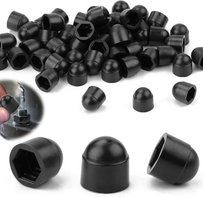 Set van 50 M8 Plasticen Moerkappen voor Schroeven, Zwarte Beschermkappen, Hexagonale Schroefdeksels voor Draadstangen en Moeren