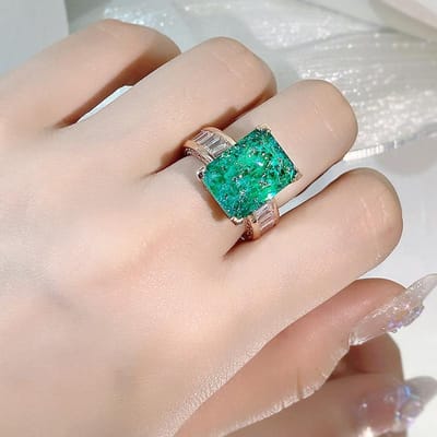 Mode Paraiba roségouden ring kleurrijke schat geometrisch 18k goud Vierkante ring vrouwelijk feest verjaardag sieradencadeau 10 gray