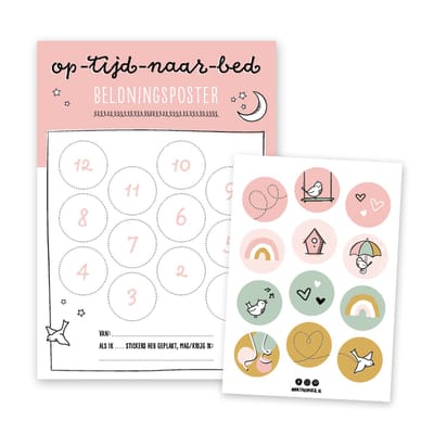Op tijd naar bed beloningsposter A4 - roze - incl. 12 stickers - Thuismusje