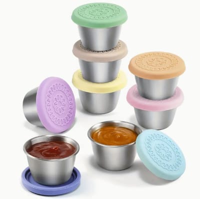 Dutchers.® Bewaarbakjes voor Oefenhapjes - RVS - 75ML - Set van 8 - Roestvrij Staal - Vrij van Schadelijke Stoffen! - Lekvrij - Opstapelbaar - Babyvoeding Bewaarbakjes - Babyvoeding Diepvriesbakje - Babyvoeding Bewaarbakjes Glas - Niet Breekbaar!