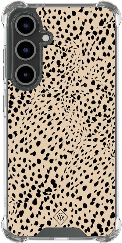 Casimoda® hoesje - Geschikt voor Samsung Galaxy S24 FE - Stippen bruin abstract - Shockproof case - Extra sterk - TPU/polycarbonaat - Bruin/beige, Transparant