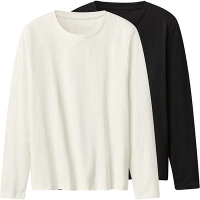 ESMARA Set van 2 dames shirts met lange mouwen (Zwart/wit, XS (32/34))