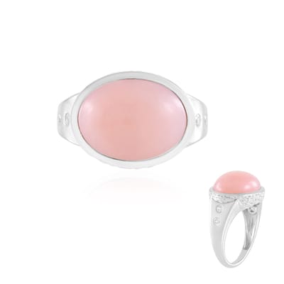 Cavill - Elegante Damesring - 925 Sterling Zilver Geplatineerd - Roze Opaal 6 688 ct - Ovale Cabochon met 4 Fonkelende Zirkonen