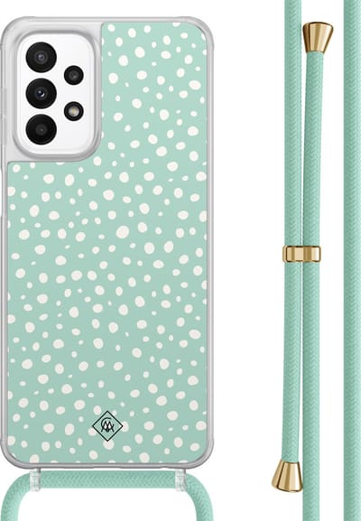 Casimoda® hoesje met mintgroen koord - Geschikt voor Samsung A23 - Mint Dots - Afneembaar koord - TPU/acryl - Mint