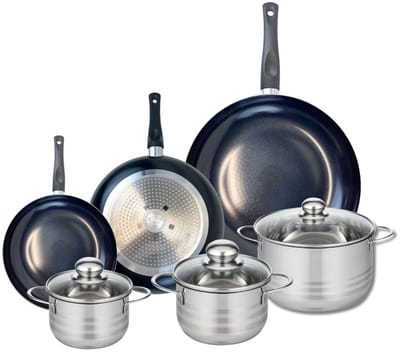 Set van 3 Koekenpannen 20, 24 en 32 cm en 3 kookpotten 14, 16 en 20 cm Elo Prima Brillant