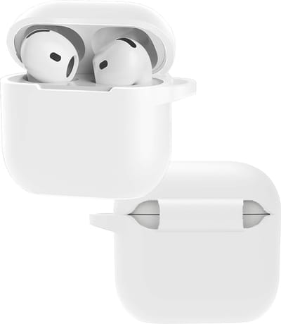Hoes - Geschikt voor Apple AirPods 4 - Siliconen Hoesje met Clip - Silicone Case Cover - Wit