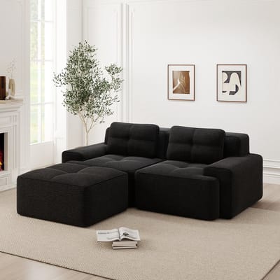 Wishdor - Modulair Hoekbankstel - Diepe Zitting En Antislip Onderzijde - Modern Ontwerp Voor Woonkamer - Ribfluweel - Zwart