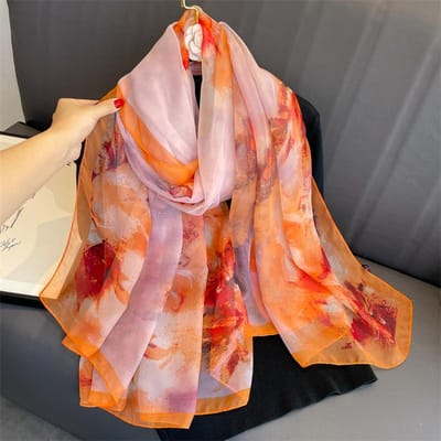 Hijabs wraps d'été fins en soie pour femme Écharpe châle floral élégant pour femme Printemps Pashmina Châles de plage Foulard gray