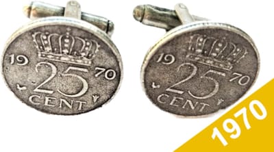 Manchetknopen Kwartje 1970 Verzilverd - Uniek en Stijlvol Sieraad met Jaartal - Cadeau Geboortejaar - Alle Jaartallen Beschikbaar - Doorsnede 1,8 cm
