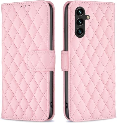 BINFEN Hoesje - Geschikt voor Samsung Galaxy A14 Hoesje - BINFEN Rhombus Book Case - Roze