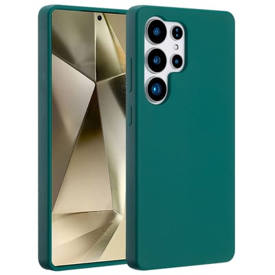 Accezz Hoesje - Geschikt voor Samsung Galaxy S25 Ultra - Liquid Silicone Backcover met Magnetische Ring - Forest Green