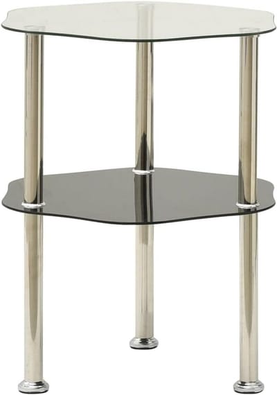 Bijzettafel 2-laags 38x38x50cm met Gehard Glas en Zwarte Buis
