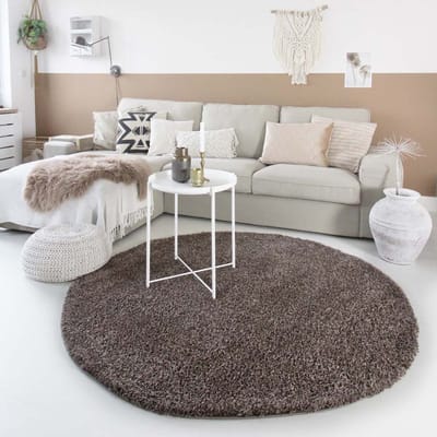 Rond hoogpolig vloerkleed - Shaggy Trend taupe 80