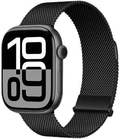 Metalen Bandje Compatibel met Apple Watch Bandjes 40mm 41mm 38mm 44mm Ultra 2 49mm 46mm 45mm 42mm, Dubbel Magnetisch Bandje voor iWatch Series 10 9 SE 8 7 6 5 4 3 2 1, Glad Metaal Milanese（zwart，38mm/40mm/41mm/42mm(Series 10)）