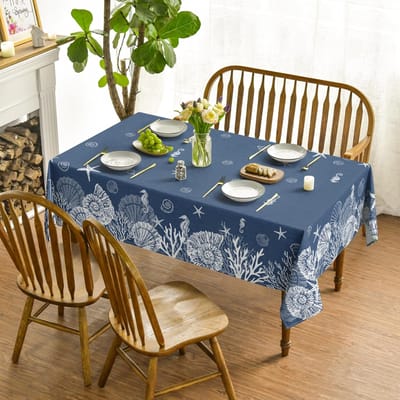 Nappe Rectangle Océan d'Été pour Décoration de Table Vie Marine Coquillages Étoiles de Mer Algues Conque Nappe de Table à Manger Décoration de Fête de Fête 100x160cm