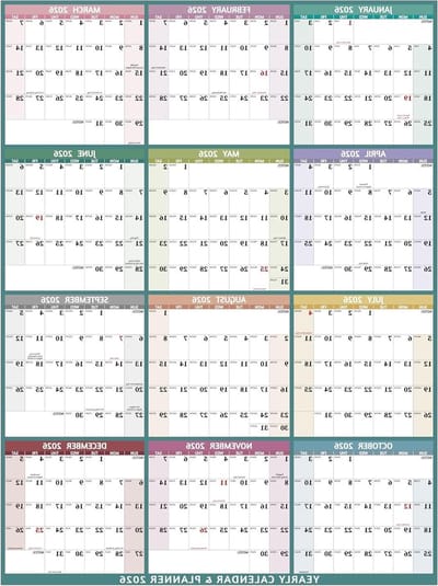 Jaarlijkse Wandkalender - Grote Kalender - Planning Maken - Veelkleurig Ontwerp - Groot Formaat - Multi
