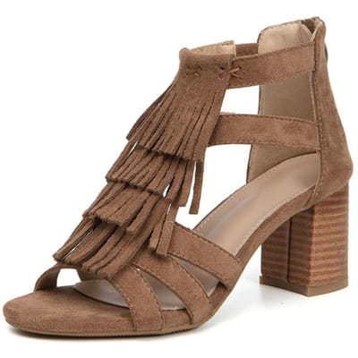 Damesschoenen Chic Bohemien Stijl Rome Franjes Kwasten 7cm Blok Hoge Hakken Grote Maat Vintage Vrije Tijd Zomer Vakantie Sandalen 9 brown