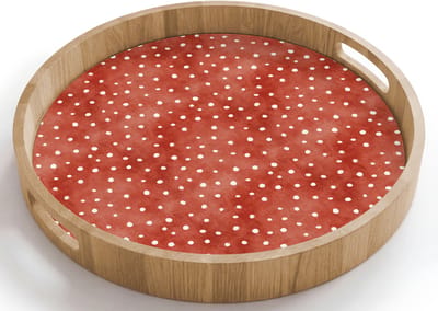 Dienblad rond 40x40 cm - Schootdienblad hout - Patroon - Stippen - Rood - Wit - Borrelplank rechthoek - Plateau houten dienbladen