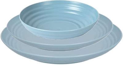 Plasticforte camping borden set - blauw - kunststof - 3 soorten - 12x stuks - onbreekbaar servies
