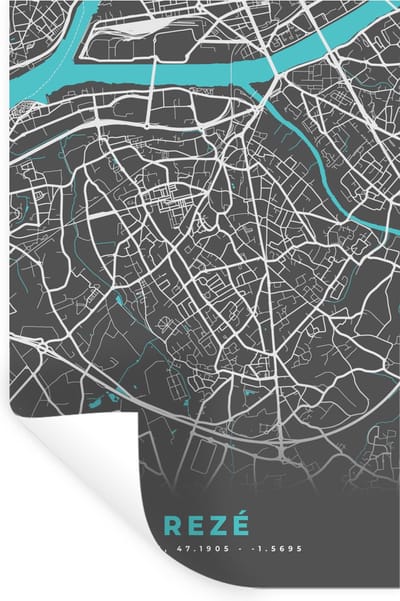 Muurstickers - Sticker Folie - Rezé - Frankrijk - Stadskaart - Kaart - Plattegrond - 20x30 cm - Plakfolie - Muurstickers Kinderkamer - Zelfklevend Behang - Zelfklevend behangpapier - Stickerfolie