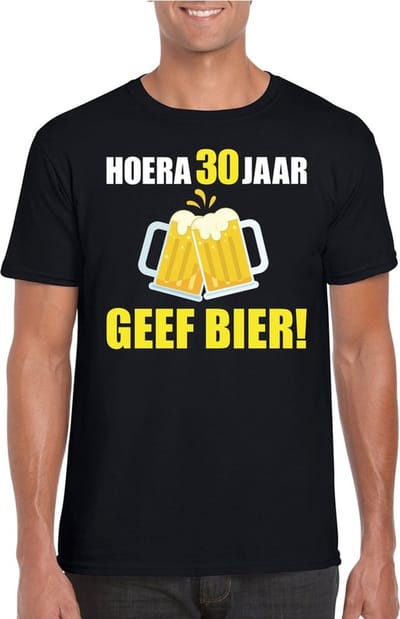 Verjaardag t-shirt zwart heren - Hoera 30 jaar geef bier S