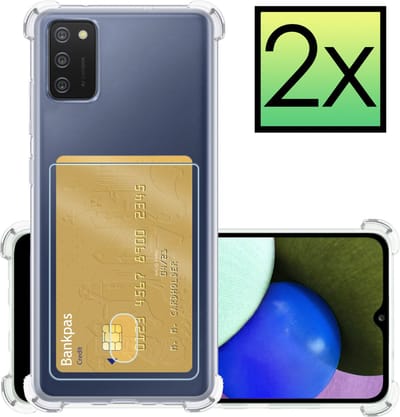 Hoesje - 2 Stuks - Geschikt voor Samsung Galaxy A02s - Met Pashouder en Kaarthouder - Telefoon Hoes Shockproof - Siliconen Case - Back Cover - Shock Proof - Pasjes Houder - Transparant