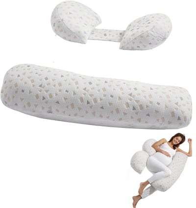 Cherrys Finds - Zwangerschapskussen - 2 Delig Zwangerschapskussen om te Slapen - Ondersteunende Kussens voor Zwangere Vrouwen - Voor Rug, Heupen, Buik, Benen, Verstelbaar Zacht Comfort - Afneembare Polyester Hoes - Wasbaar - Wit - Met Patroon