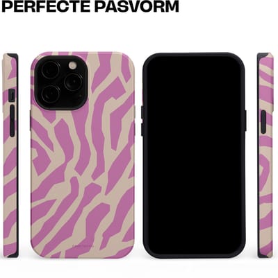 Casetastic hoesje geschikt voor Apple iPhone 13 Pro Max - MagSafe - Dubbellaagse bescherming - Zebra Roze Magenta Flow - Fashion Case - Lila Zand