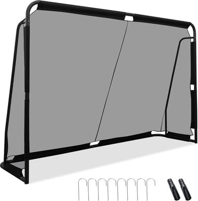 KOMFOTTEU Voetbaldoel - 300x200 cm - Voetbalgoal Groot Outdoor - Metalen Frame - 8 Grondankers - Groot Net - Kinderen & Volwassenen