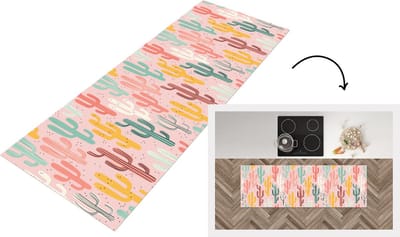 Keukenloper - Loper keuken - Cactus - Patronen - Roze - 150x50 cm - Keukenloper vinyl