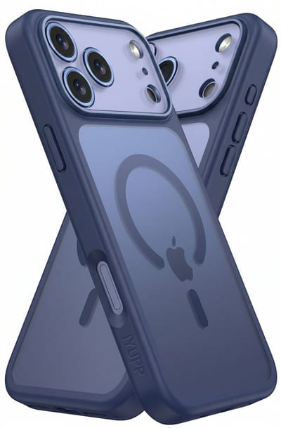IYUPP Hoesje Geschikt voor iPhone 17 Pro Hoesje - Geschikt voor MagSafe - Shockproof Back Cover - Blauw Transparant