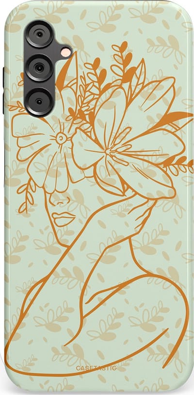 Casetastic hoesje geschikt voor Samsung Galaxy A14 (2023) 5G / Samsung Galaxy A14 (2023) 4G - Dubbellaagse bescherming - Minimal Bloom - Fashion Case - Crème Lichtgrijs