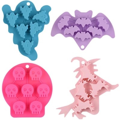 Lot de 4 moules à bonbons d'Halloween, moules à chocolat en silicone, décorations de gâteaux d'Halloween en gelée, moules de mariage 4pcs
