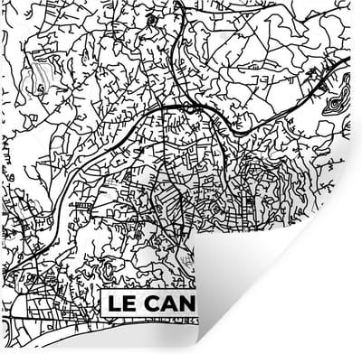 Muurstickers - Sticker Folie - Kaart – Le Cannet - Stadskaart – Frankrijk – Plattegrond - Zwart wit - 100x100 cm - Plakfolie - Muurstickers Kinderkamer - Zelfklevend Behang XXL - Zelfklevend behangpapier - Stickerfolie