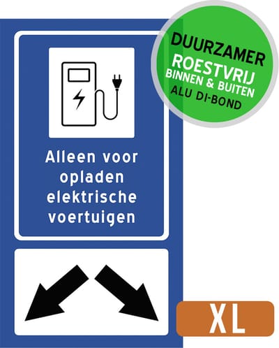 Pictogram/ bord XL Dibond | "Alleen voor opladen elektrische voertuigen" | 27 x 50 cm | Laadpaal | Laadstation | Blauw | Laadpunt | Laden | Auto opladen | Parkeersignalisatie | Roestvrij | 1 stuk