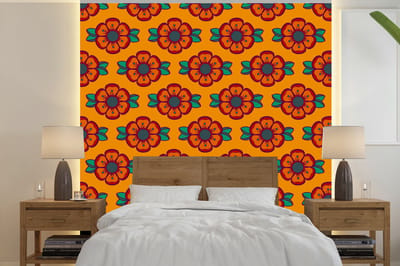 Behang - Fotobehang Design - Retro - Rozen - Oranje - Breedte 240 cm x hoogte 240 cm