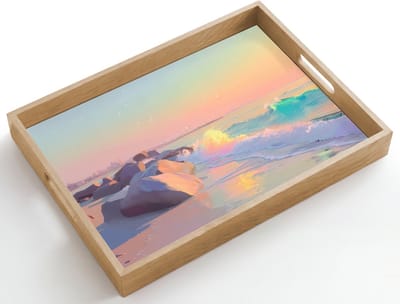 Dienblad hout 50x35 cm - Schootdienblad - Zomerlicht - Strand - Fonkelende accenten - Borrelplank rechthoek - Plateau dienbladen