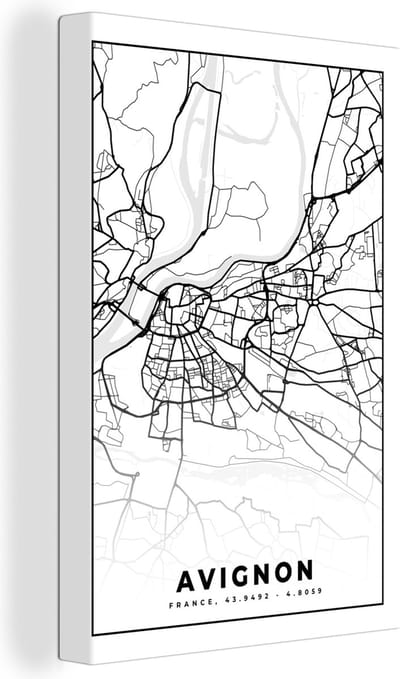Canvas Schilderij Stadskaart - Frankrijk - Kaart - Plattegrond - Avignon - Zwart wit - 20x30 cm - Wanddecoratie