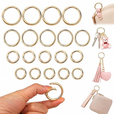 Dailygoods- Karabijnhaken Set van 20 - Ronde O-Ring Sleutelhaken - 4 Maten (20/25/28/33 mm) - Zinklegering - DIY Accessoires - Glanzend Goud - Sleutelhanger