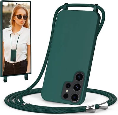 Casemania Hoesje Geschikt voor Samsung Galaxy S24 Ultra - Groen - Siliconen Back Cover met Koord - Telefoonhoesje met Koord - Crossbody Lanyard Cord Case
