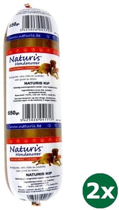 2x650 gr Naturis houdbaar kip hondenvoer