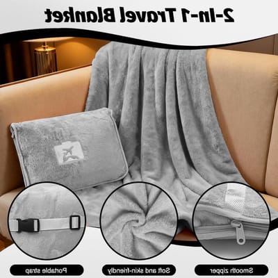 Zachte en Warme Reisdeken met Kussenfunctie en Rugzakclip, Ideaal voor Vliegtuig, Auto en Kantoor, Compact en Cuddly Dekentje voor Comfort onderweg