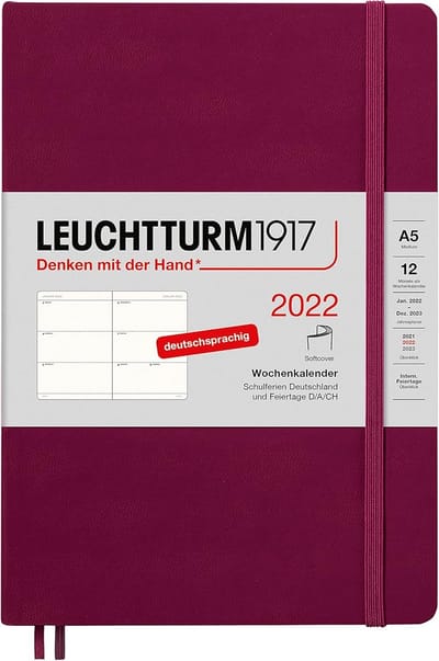 Weekkalender A5 Softcover 2022 Rood - Jaarplanner met 12 Maanden en Projectplan