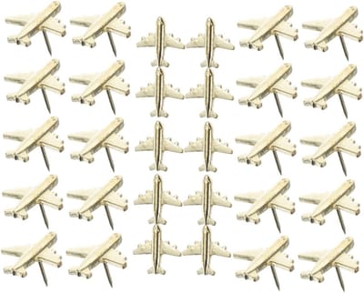 Metalen Punaises - Kopspijkers Decoratief - Kaarten Markeren - Vliegtuig Vorm - 2 cm - Goud