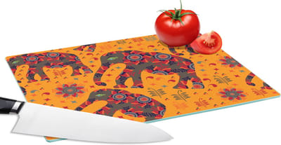 Glazen Snijplank - 28x20 - Olifant - Ornament - Bloemen - Patroon - Snijplanken Glas