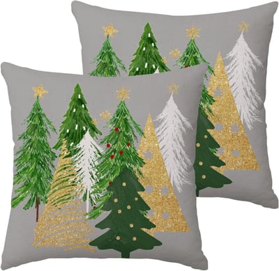 Set van 2 Kerstkussens 55x55 cm met Grijze Kerstboom Motief voor Winterse Decoratie en Sfeervolle Huiskamer