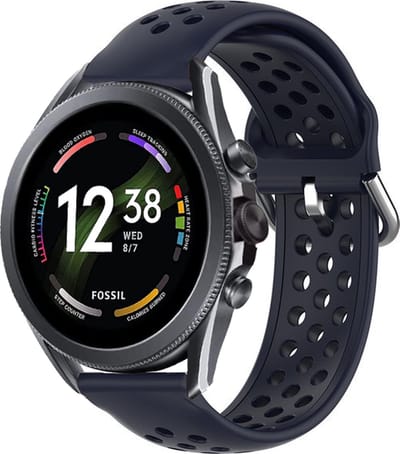 Strap-it Siliconen bandje met gaatjes - geschikt voor Fossil Gen 6 44mm / Gen 5e 44mm / Gen 5 - donkerblauw