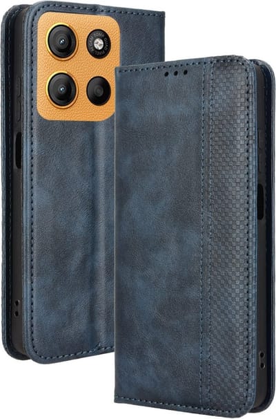 Coverup Hoesje - Geschikt voor Motorola Moto G15 / G17 (Power) Hoesje - Coverup Vintage Style Book Case - Blauw