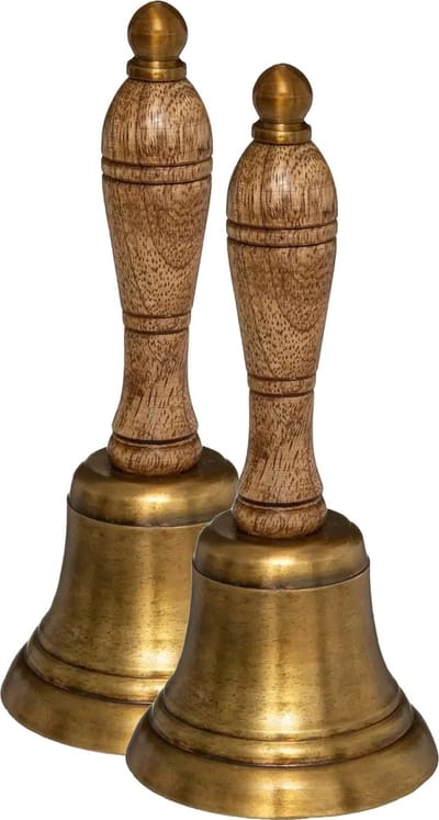 Atmosphera Tafelbel/handbel - 2x - 17,5 x 7,5 cm - mangohout - kerstman/butler bel - bellen