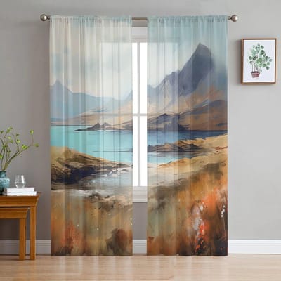 Landschap Wolken Stenen Slaapkamer Transparante Dunne Gordijnen Vakantiedecoratie Raam Voile Tule Gordijn 135W x 114H(cm) gray